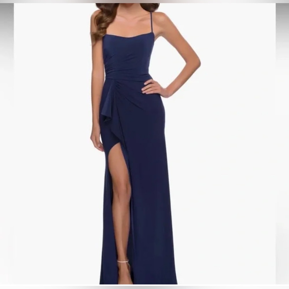 La Femme Square Neck Side Slit Spaghetti Strap Size 00 NWT